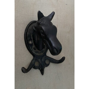 Vintage Cast Iron Horse Head Double Hook Wall Door Hanger Made In Taiwan